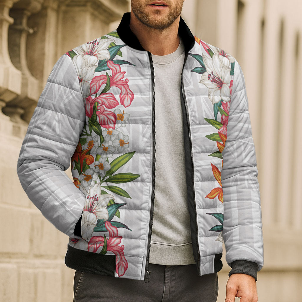 Hawaii Tropical Twist Lei Bomber Puffer Jacket Hawaiian Flag Motif LT9 - Polynesian Pride