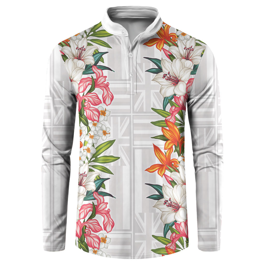 Hawaii Tropical Twist Lei Button Sweatshirt Hawaiian Flag Motif LT9 White - Polynesian Pride