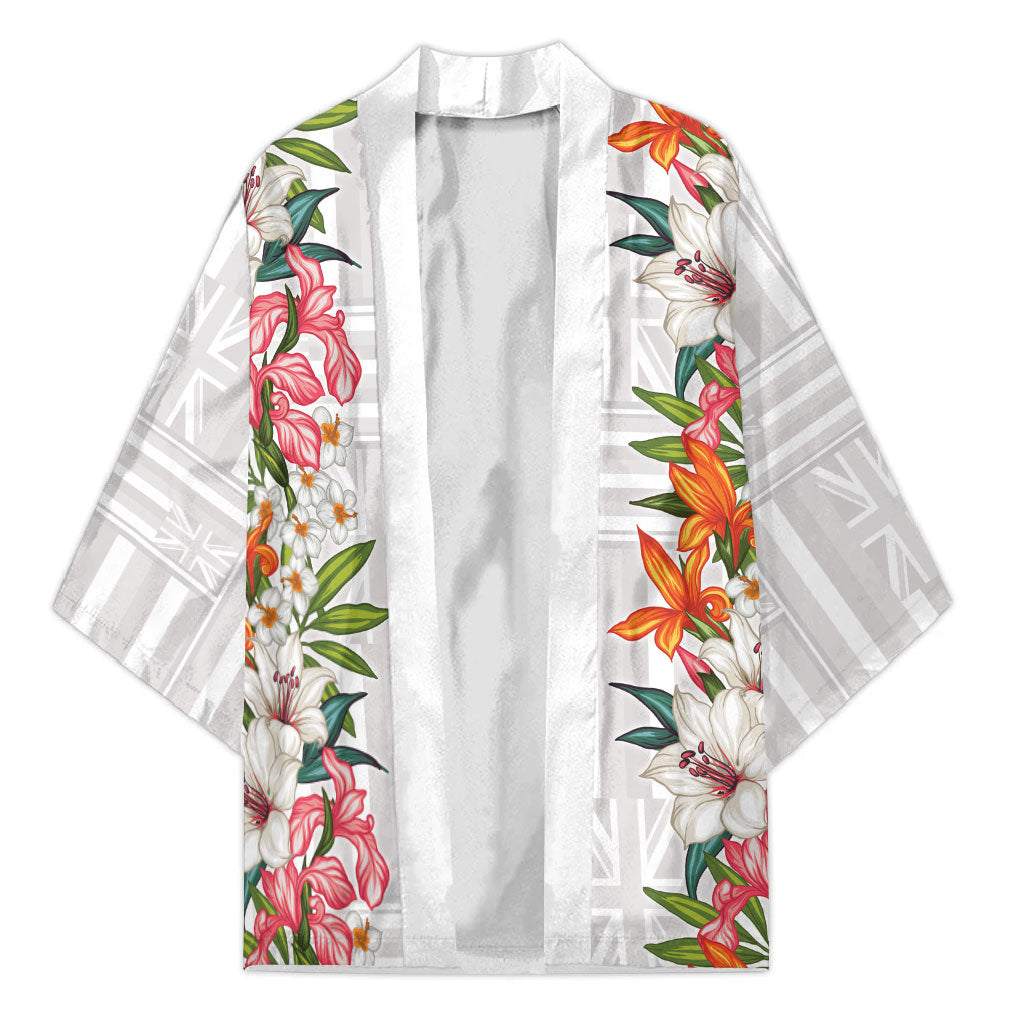 Hawaii Tropical Twist Lei Kimono Hawaiian Flag Motif LT9 Unisex White - Polynesian Pride