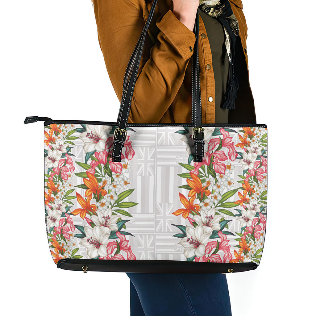 Hawaii Tropical Twist Lei Leather Tote Bag Hawaiian Flag Motif LT9 - Polynesian Pride