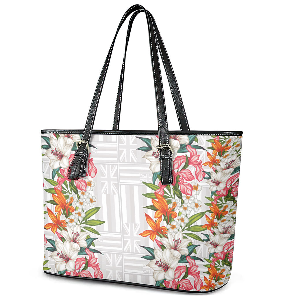 Hawaii Tropical Twist Lei Leather Tote Bag Hawaiian Flag Motif LT9 - Polynesian Pride