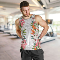 Hawaii Tropical Twist Lei Men Tank Top Hawaiian Flag Motif LT9 White - Polynesian Pride