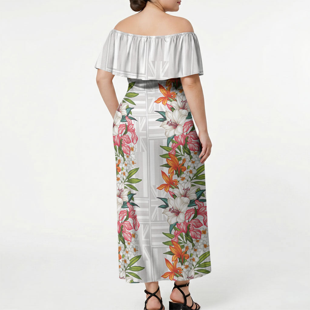 Hawaii Tropical Twist Lei Off Shoulder Maxi Dress Hawaiian Flag Motif LT9 - Polynesian Pride