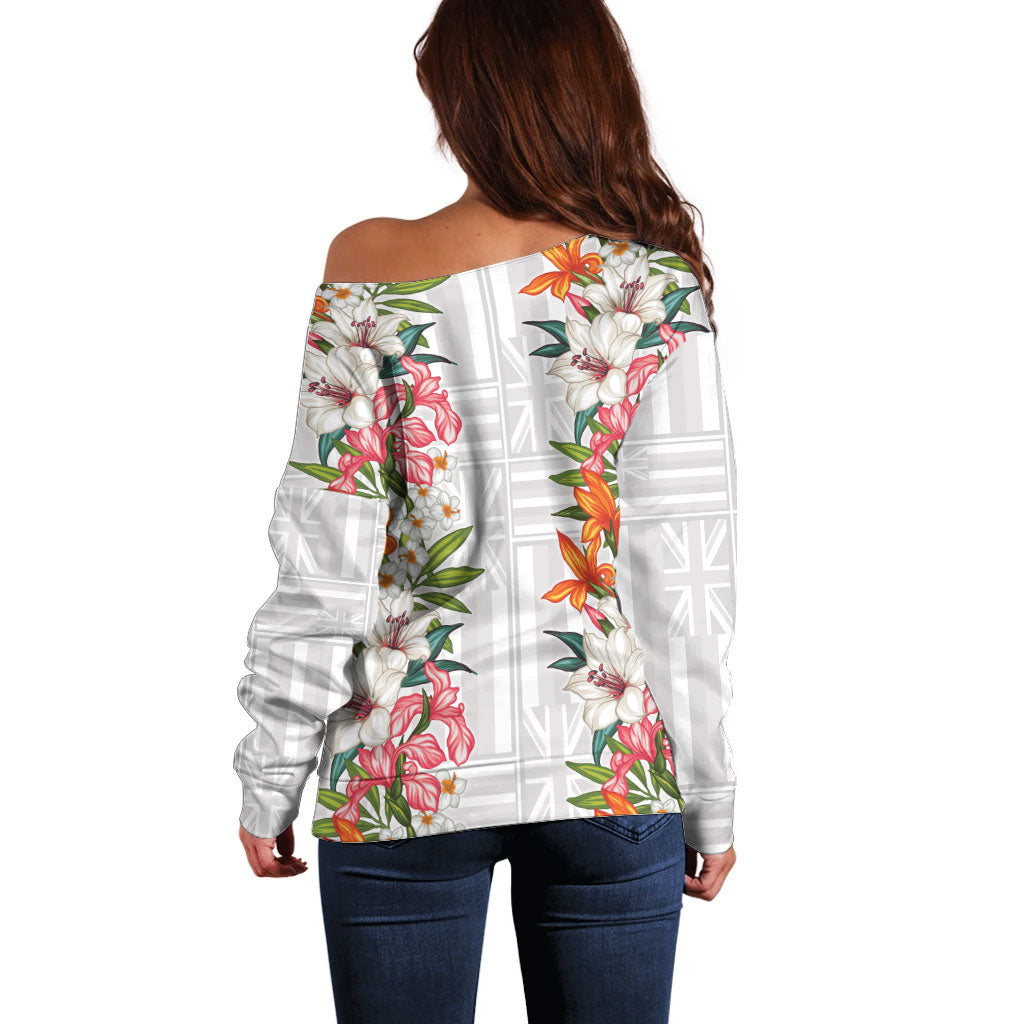Hawaii Tropical Twist Lei Off Shoulder Sweater Hawaiian Flag Motif LT9 - Polynesian Pride