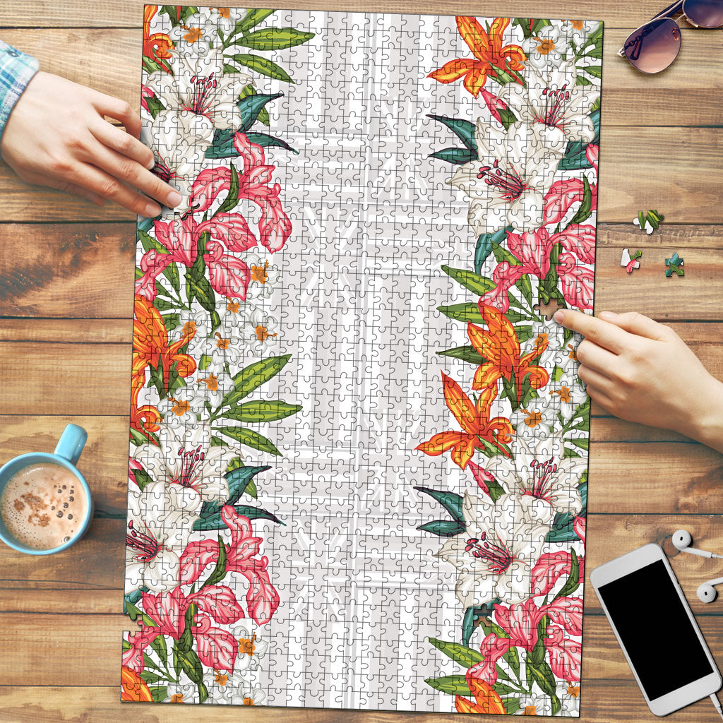 Hawaii Tropical Twist Lei Puzzle Hawaiian Flag Motif LT9 White - Polynesian Pride