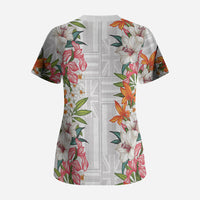 Hawaii Tropical Twist Lei Scrub Top Hawaiian Flag Motif LT9 - Polynesian Pride