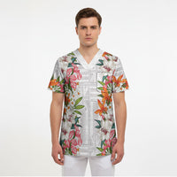 Hawaii Tropical Twist Lei Scrub Top Hawaiian Flag Motif LT9 - Polynesian Pride