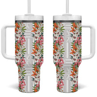 Hawaii Tropical Twist Lei Tumbler With Handle Hawaiian Flag Motif LT9 One Size: 40 oz White - Polynesian Pride