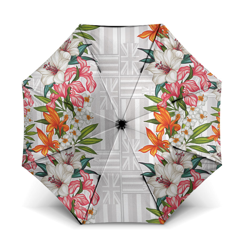 Hawaii Tropical Twist Lei Umbrella Hawaiian Flag Motif LT9 One Size Folded 11.42 inch Opened Diameter 37.4 inch White - Polynesian Pride