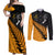 Australia Wallabies and Aotearoa Rugby Couples Matching Off Shoulder Maxi Dress and Long Sleeve Button Shirts Kangaroo Black Fern Maori Gold Vibe LT9 Gold - Polynesian Pride