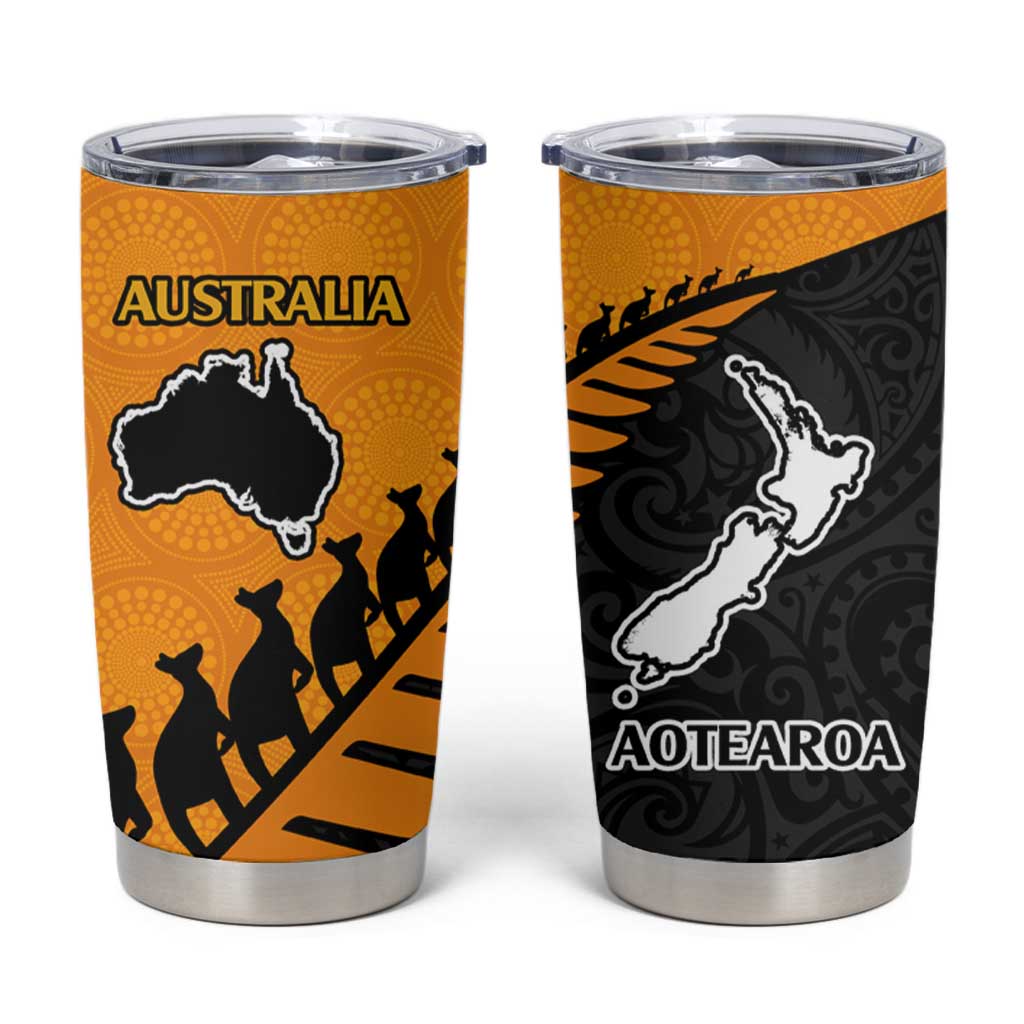 Australia New Zealand Rugby Tumbler Cup Aboriginal Wallabies and Maori Black Fern Gold Vibe LT9 Gold - Polynesian Pride