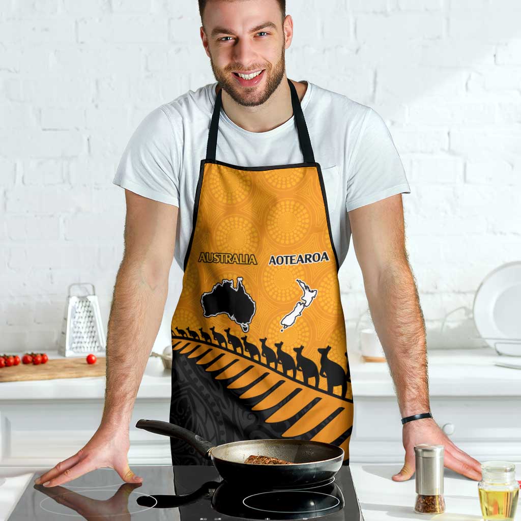 Australia New Zealand Rugby Apron Gold Aboriginal Wallabies and Maori Black Fern LT9 - Polynesian Pride