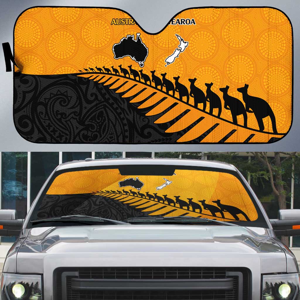 Australia New Zealand Rugby Auto Sun Shade Gold Aboriginal Wallabies and Maori Black Fern LT9 Gold - Polynesian Pride