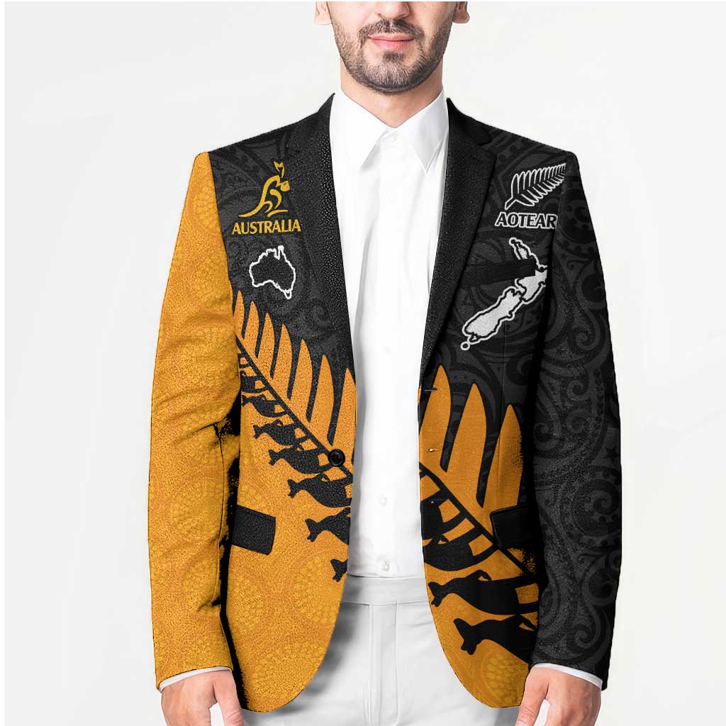 Australia New Zealand Rugby Custom Blazer Gold Aboriginal Wallabies and Maori Black Fern LT9 - Polynesian Pride