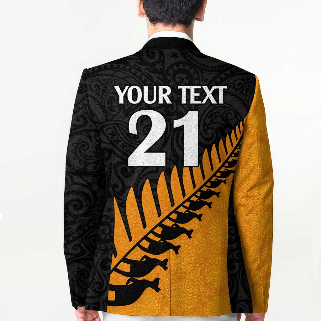 Australia New Zealand Rugby Custom Blazer Gold Aboriginal Wallabies and Maori Black Fern LT9 - Polynesian Pride