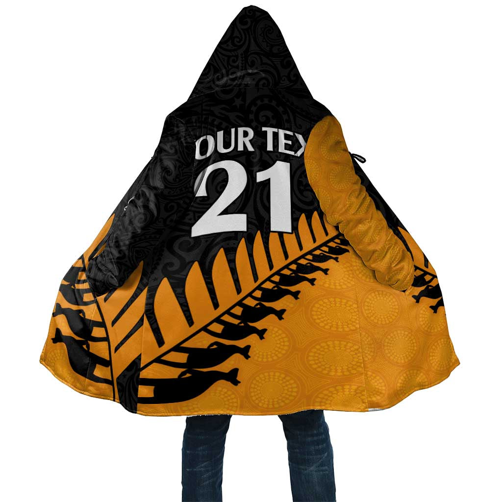 Australia New Zealand Rugby Custom Cloak Gold Aboriginal Wallabies and Maori Black Fern LT9 Unisex Gold - Polynesian Pride