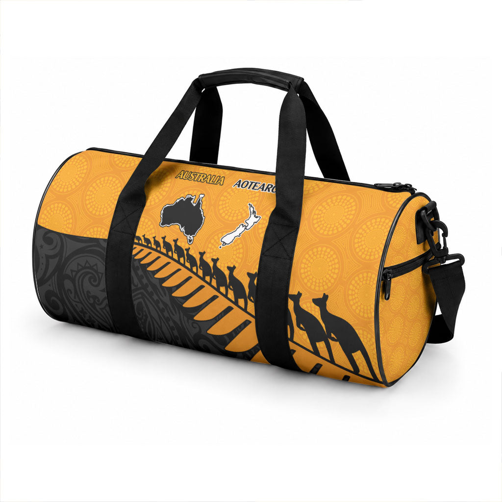 Australia Wallabies and Aotearoa Rugby Duffle Bag Kangaroo Black Fern Maori Gold Vibe LT9 - Polynesian Pride