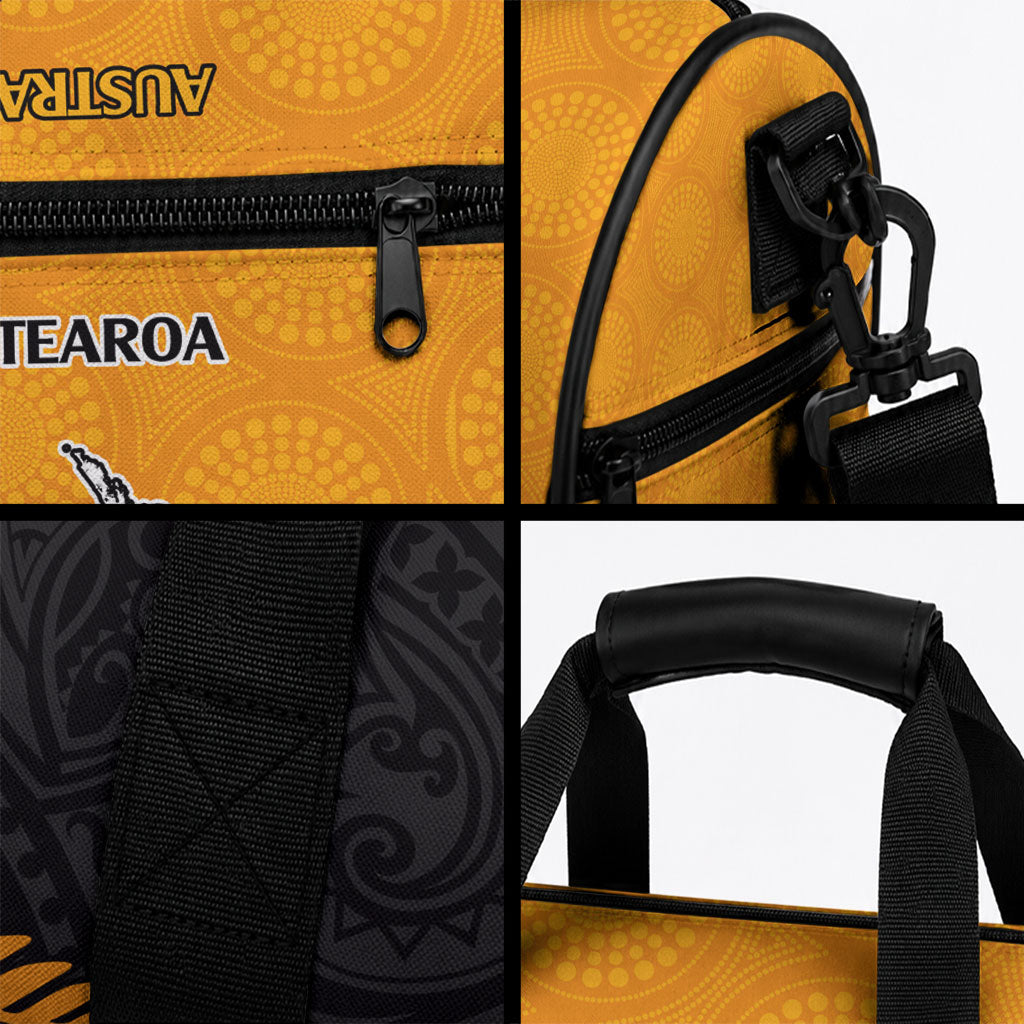 Australia Wallabies and Aotearoa Rugby Duffle Bag Kangaroo Black Fern Maori Gold Vibe LT9 - Polynesian Pride