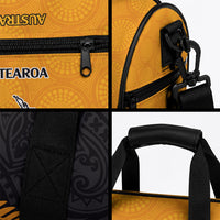 Australia Wallabies and Aotearoa Rugby Duffle Bag Kangaroo Black Fern Maori Gold Vibe LT9 - Polynesian Pride
