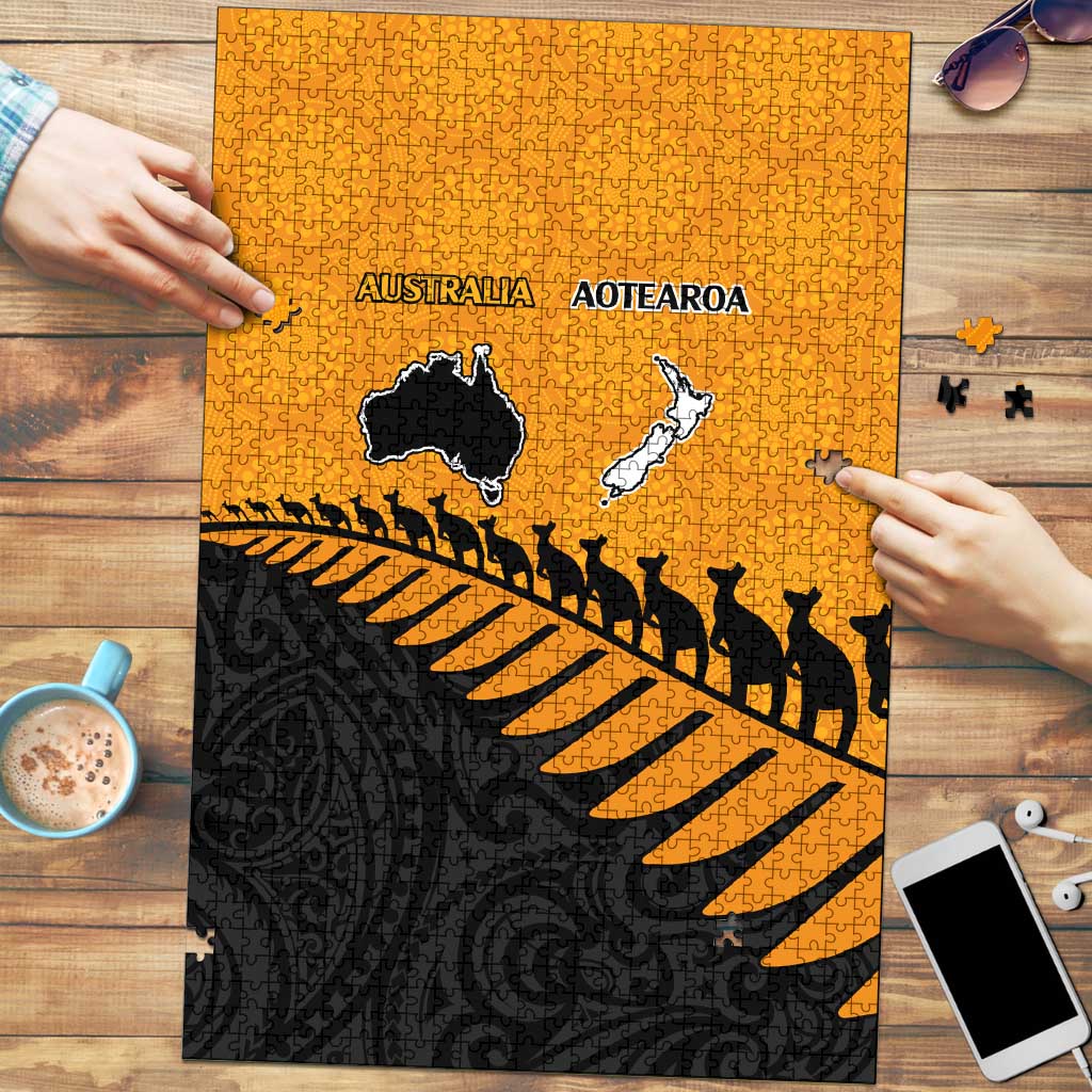 Australia New Zealand Rugby Puzzle Gold Aboriginal Wallabies and Maori Black Fern LT9 Gold - Polynesian Pride