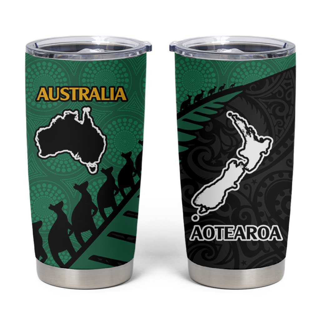 Australia New Zealand Rugby Tumbler Cup Aboriginal Wallabies and Maori Black Fern Green Vibe