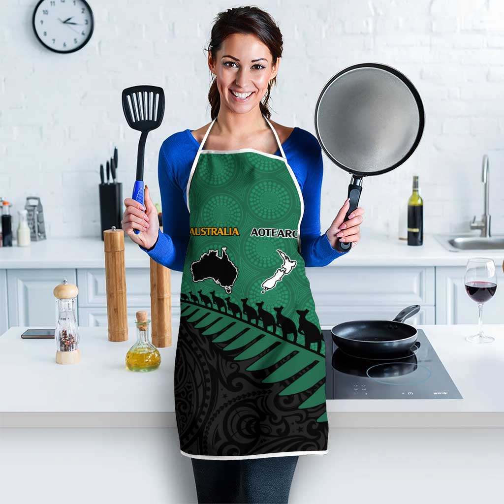 Australia New Zealand Rugby Apron Green Aboriginal Wallabies and Maori Black Fern LT9 - Polynesian Pride
