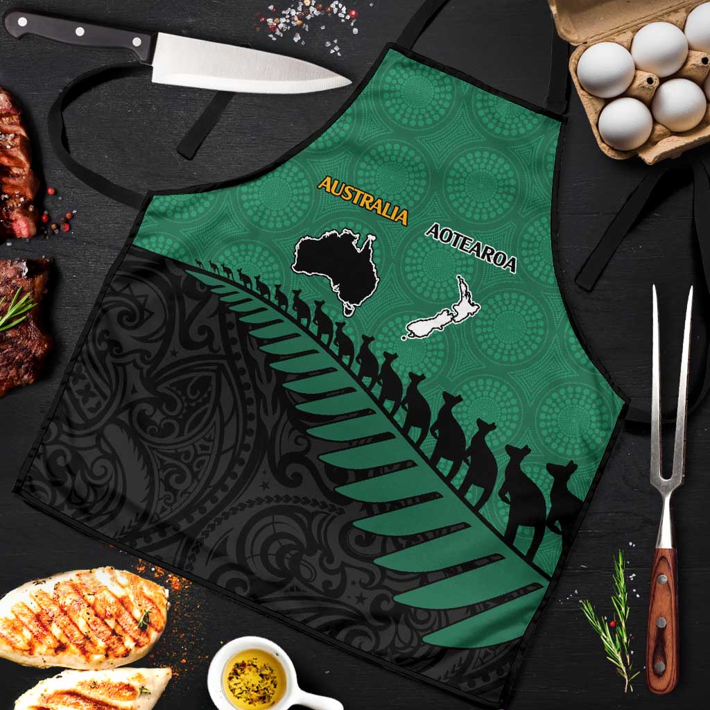 Australia New Zealand Rugby Apron Green Aboriginal Wallabies and Maori Black Fern LT9 Green - Polynesian Pride