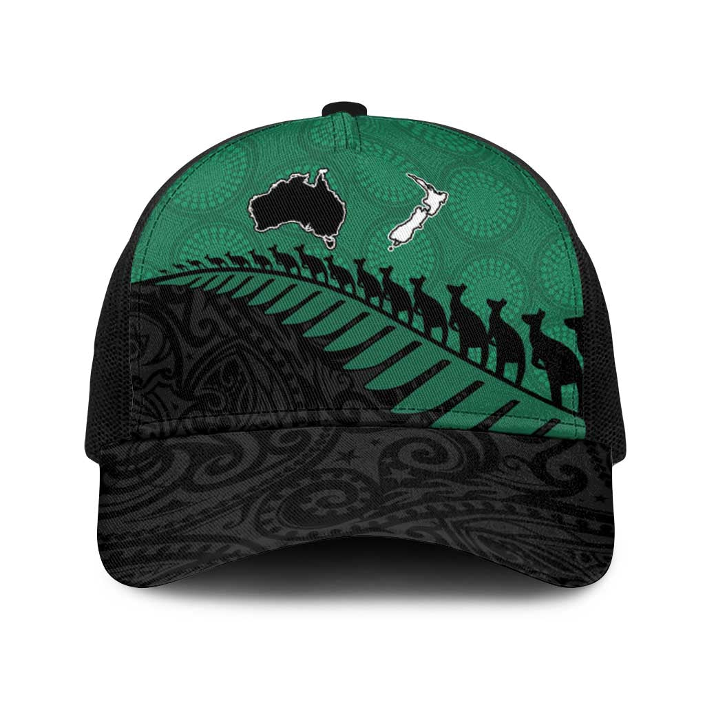 Australia New Zealand Rugby Baseball Net Cap Green Aboriginal Wallabies and Maori Black Fern LT9 One Size Black Green - Polynesian Pride