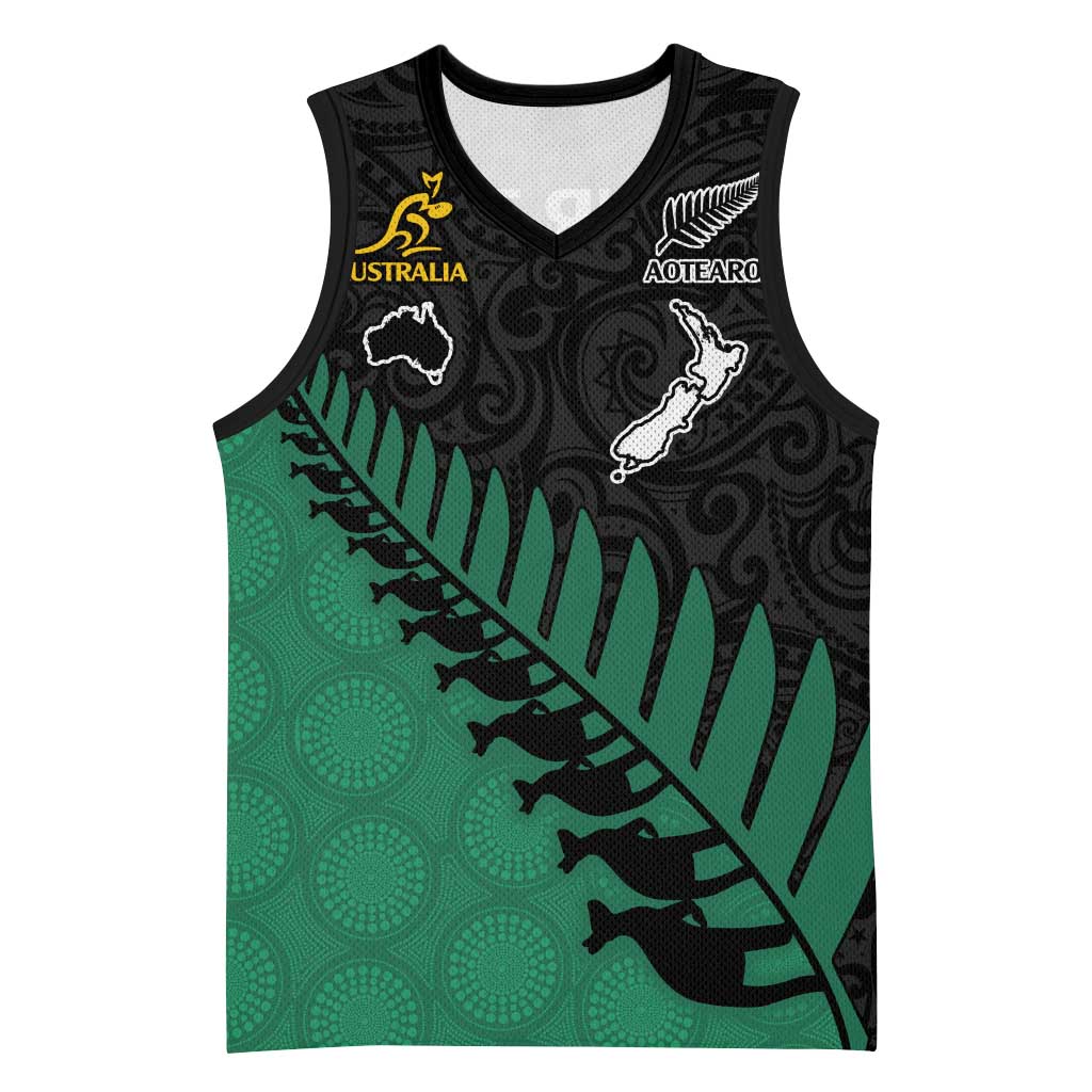 Australia New Zealand Rugby Custom Basketball Jersey Green Aboriginal Wallabies and Maori Black Fern LT9 Unisex Green - Polynesian Pride