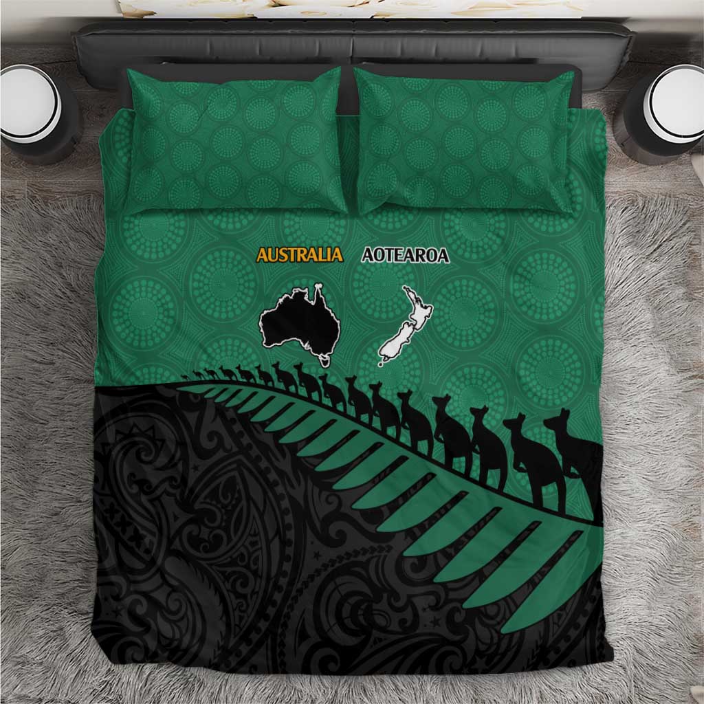 Australia New Zealand Rugby Bedding Set Green Aboriginal Wallabies and Maori Black Fern LT9 Green - Polynesian Pride