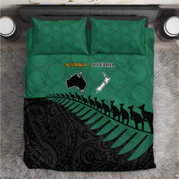Australia New Zealand Rugby Bedding Set Green Aboriginal Wallabies and Maori Black Fern LT9 Green - Polynesian Pride