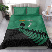 Australia New Zealand Rugby Bedding Set Green Aboriginal Wallabies and Maori Black Fern LT9 - Polynesian Pride
