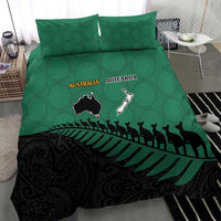 Australia New Zealand Rugby Bedding Set Green Aboriginal Wallabies and Maori Black Fern LT9 - Polynesian Pride