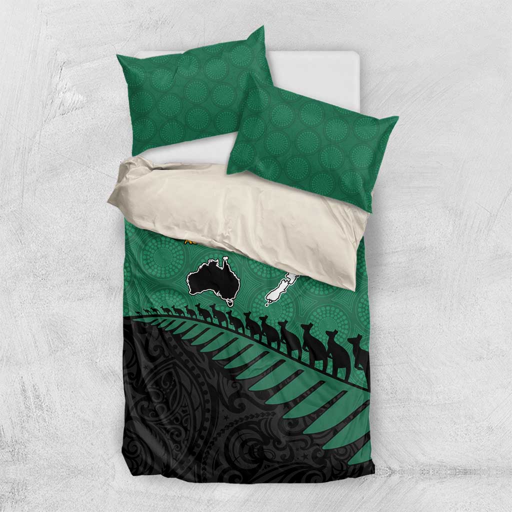 Australia New Zealand Rugby Bedding Set Green Aboriginal Wallabies and Maori Black Fern LT9 US Twin 172cm x 218cm Green - Polynesian Pride