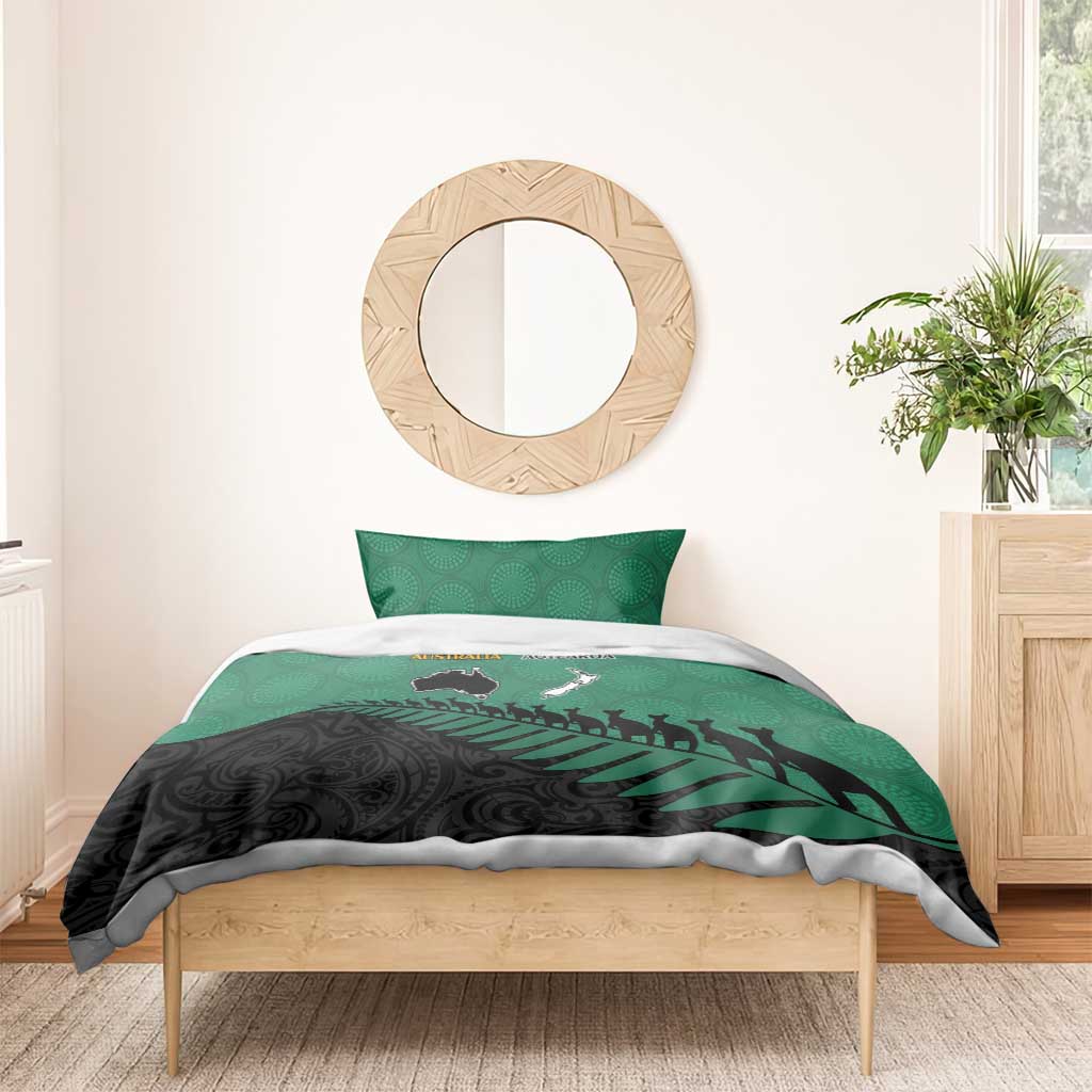 Australia New Zealand Rugby Bedding Set Green Aboriginal Wallabies and Maori Black Fern LT9 - Polynesian Pride
