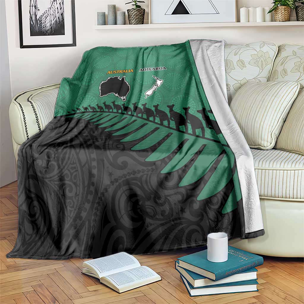 Australia New Zealand Rugby Blanket Green Aboriginal Wallabies and Maori Black Fern LT9 Green - Polynesian Pride