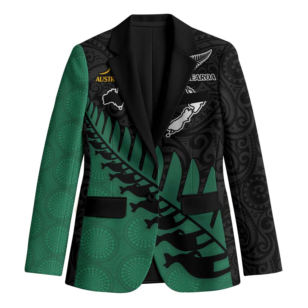 Australia New Zealand Rugby Custom Blazer Green Aboriginal Wallabies and Maori Black Fern LT9 Unisex Green - Polynesian Pride