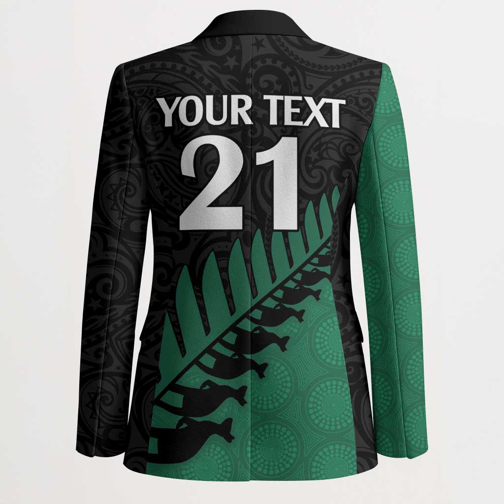 Australia New Zealand Rugby Custom Blazer Green Aboriginal Wallabies and Maori Black Fern LT9 - Polynesian Pride