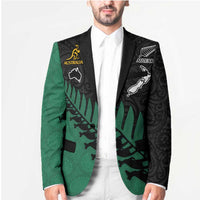 Australia New Zealand Rugby Custom Blazer Green Aboriginal Wallabies and Maori Black Fern LT9 - Polynesian Pride