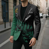 Australia New Zealand Rugby Custom Blazer Green Aboriginal Wallabies and Maori Black Fern LT9 - Polynesian Pride