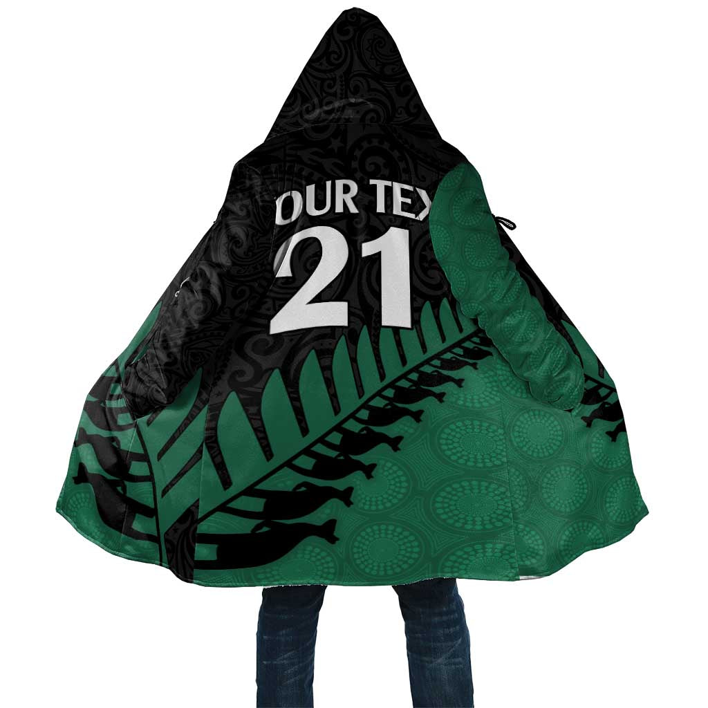 Australia New Zealand Rugby Custom Cloak Green Aboriginal Wallabies and Maori Black Fern LT9 Unisex Green - Polynesian Pride