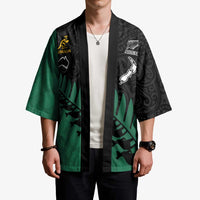 Australia New Zealand Rugby Custom Kimono Green Aboriginal Wallabies and Maori Black Fern LT9 - Polynesian Pride