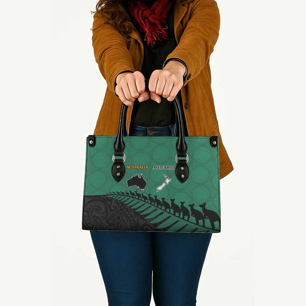 Australia New Zealand Rugby Leather Bag Green Aboriginal Wallabies and Maori Black Fern LT9 Green - Polynesian Pride