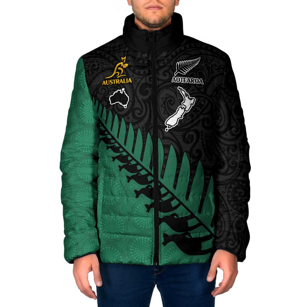 Australia New Zealand Rugby Custom Padded Jacket Green Aboriginal Wallabies and Maori Black Fern LT9 Men Green - Polynesian Pride