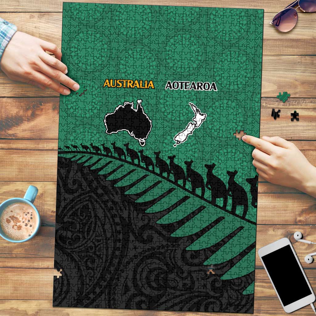 Australia New Zealand Rugby Puzzle Green Aboriginal Wallabies and Maori Black Fern LT9 Green - Polynesian Pride