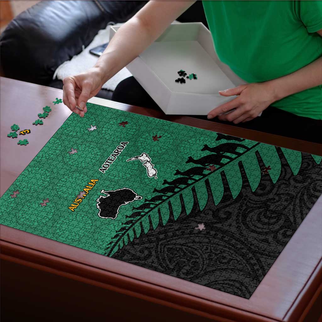 Australia New Zealand Rugby Puzzle Green Aboriginal Wallabies and Maori Black Fern LT9 - Polynesian Pride