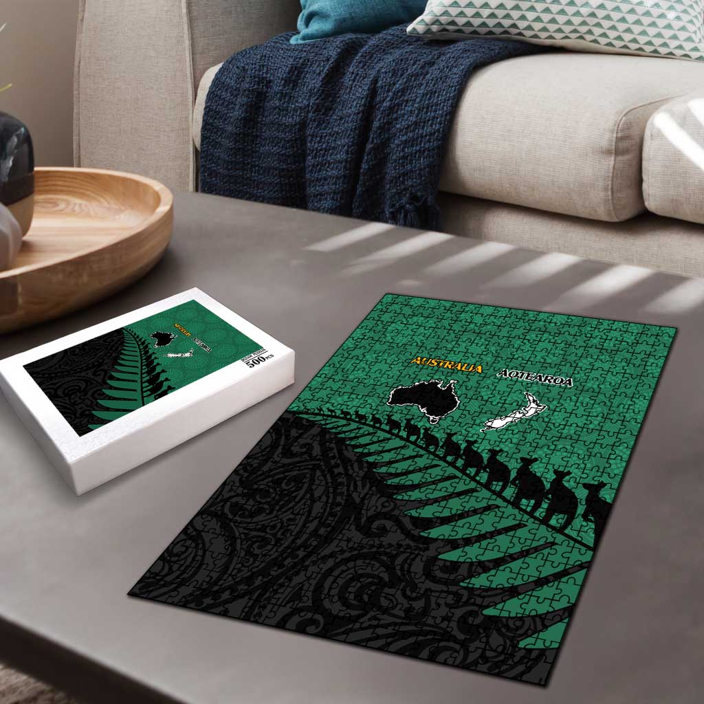 Australia New Zealand Rugby Puzzle Green Aboriginal Wallabies and Maori Black Fern LT9 - Polynesian Pride