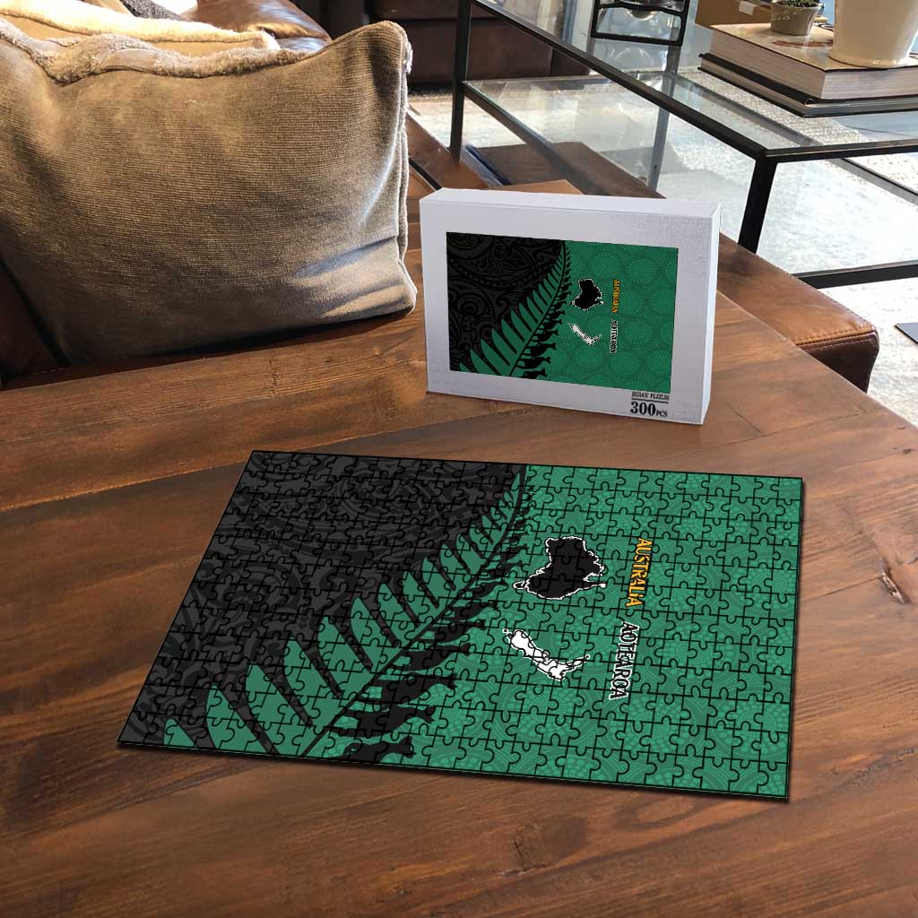 Australia New Zealand Rugby Puzzle Green Aboriginal Wallabies and Maori Black Fern LT9 - Polynesian Pride