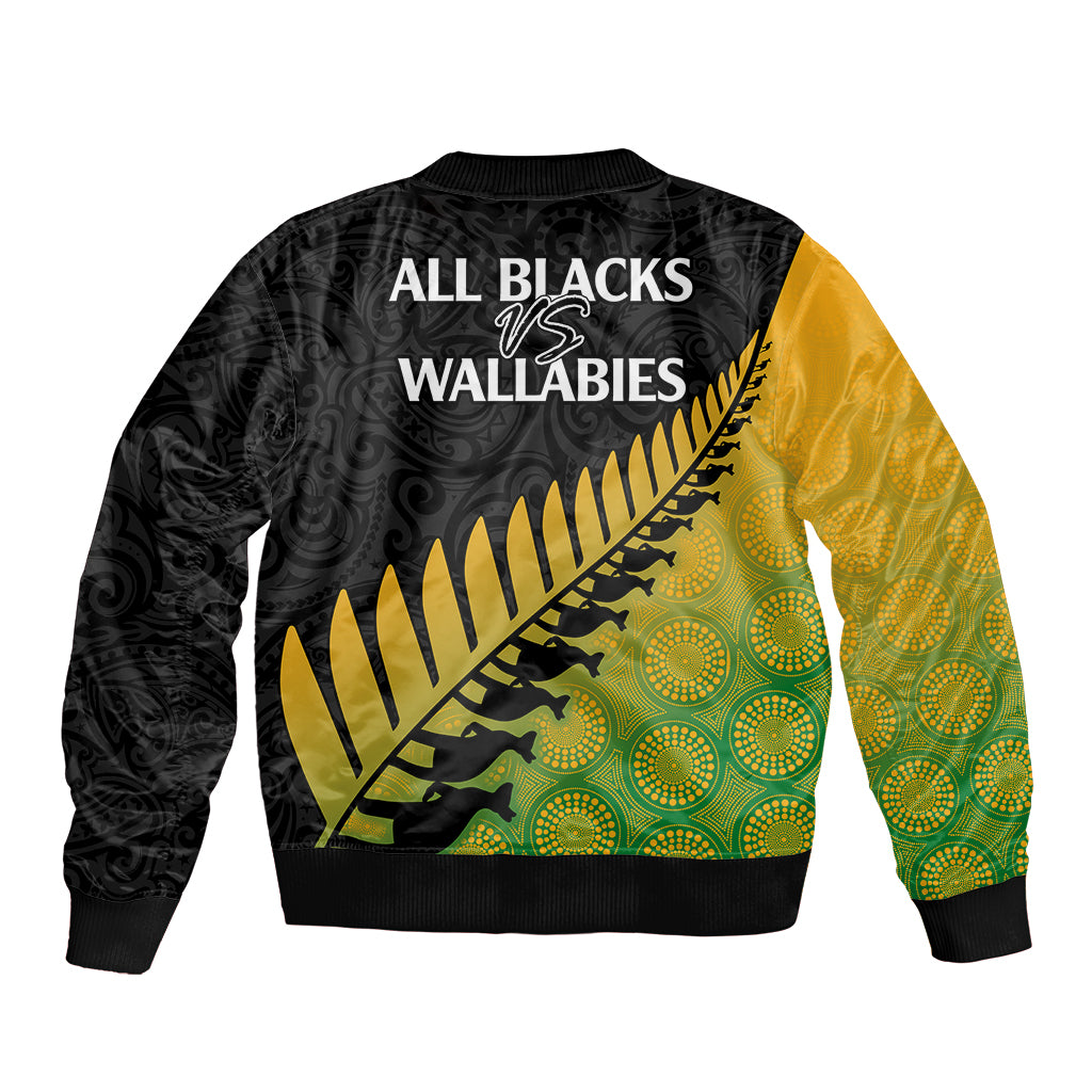 Australia Wallabies and Aotearoa Rugby Bomber Jacket Kangaroo Black Fern Maori Gradient Vibe LT9 - Polynesian Pride