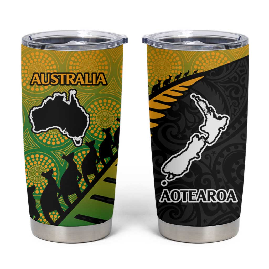 Australia New Zealand Rugby Tumbler Cup Aboriginal Wallabies and Maori Black Fern Gradient Vibe